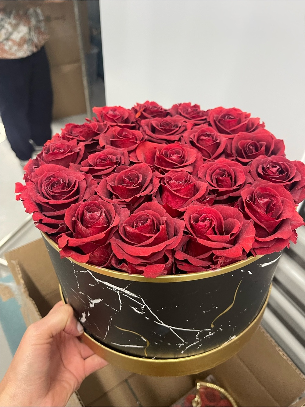 Elegant Red Rose Bouquet in Black Marble Gift Box